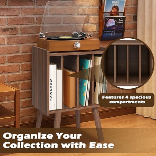 Mid Century Modern Record Player Stand with 4 Cabinets