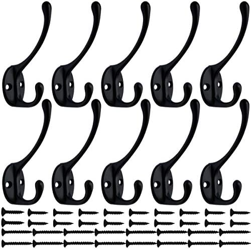 IBosins 10 Pack Heavy Duty Dual Hooks Black No Rust