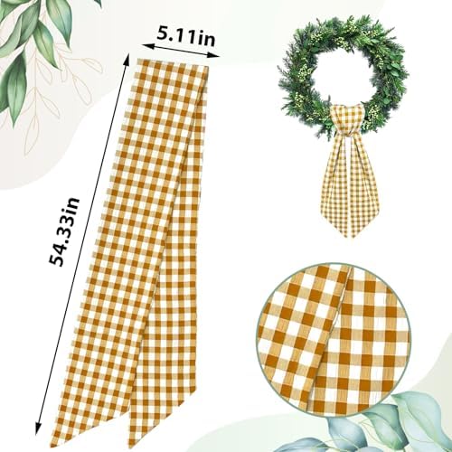 Orange Buffalo Plaid Wreath Sash for Front Door