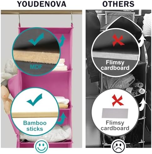 YOUDENOVA 4-Shelf Hanging Closets Organizer Light Pink