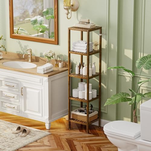 SMIBUY 5-Tier Bamboo Storage Shelf Walnut Finish