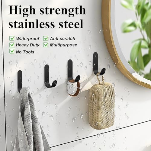 ATDOALL Adhesive Towel Hooks 20PCS Stainless Steel Wall Hooks Black