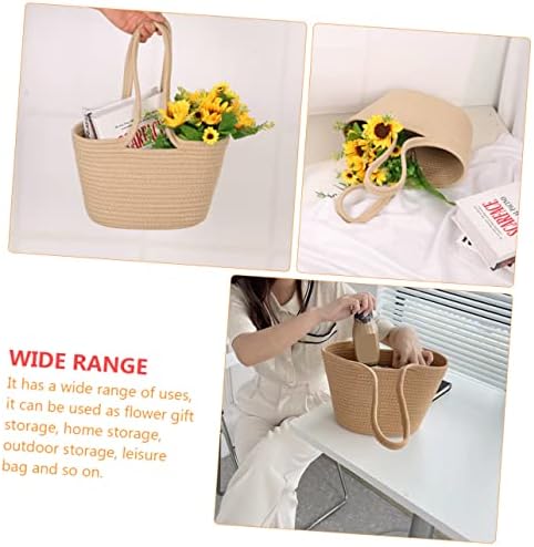 VOSAREA Khaki Woven Storage Basket for Home and Garden