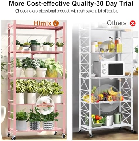 5-Tier Metal Storage Shelves with 20 Hooks and Wheels