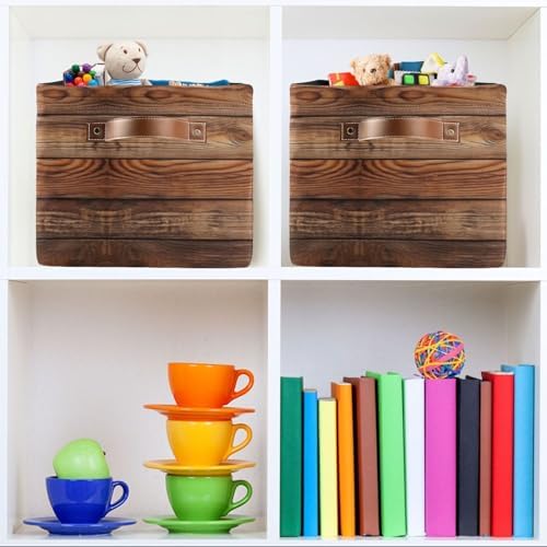 Retro Vintage Wood Print Storage Basket Organizer Bin Shelf For Clothes Gifts Home Office Dorm