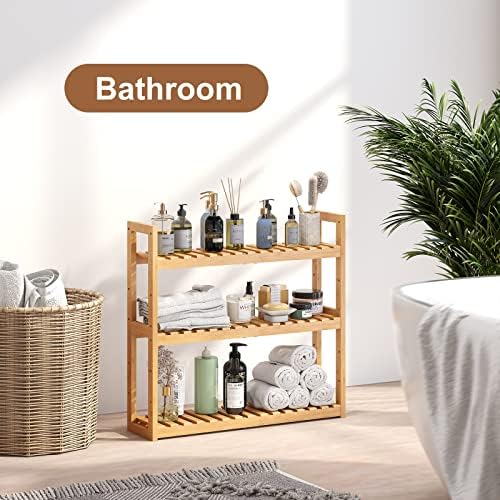 FILWH Bamboo Organizer Rack - Adjustable 3 Tier Storage Shelf