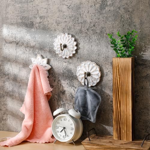 Weysat 3 Pcs Decorative Wood Farmhouse Coat Hooks White Vintage Wall Hooks with Screws for Key Towel