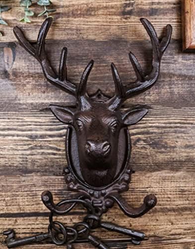 Ebros Cast Iron Stag Antlers Wall Double Hooks Decor