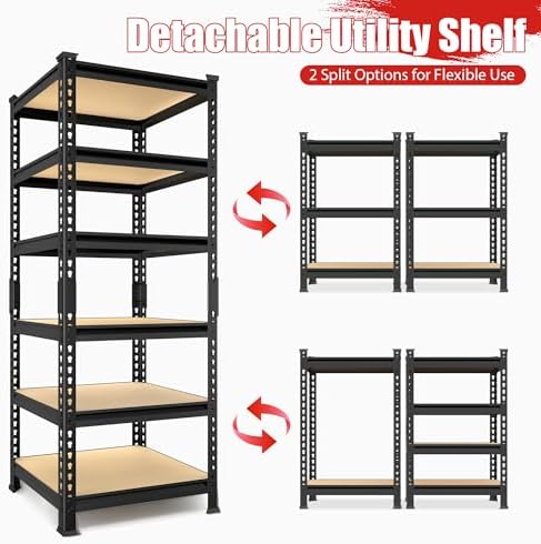 PrimeZone 6 Tier Garage Storage Shelves - Black