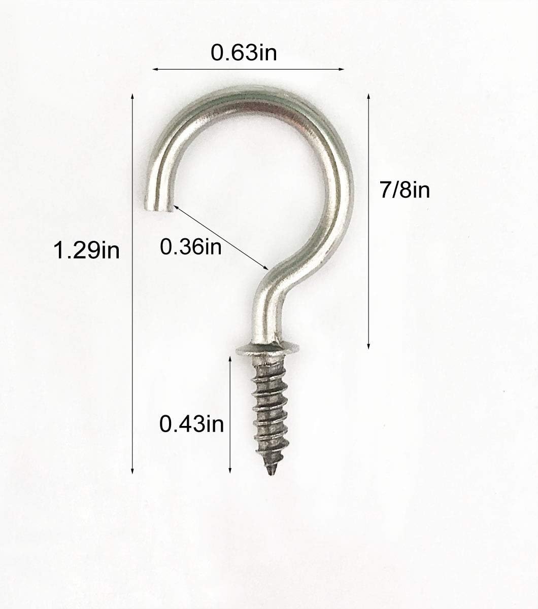 50 Pcs 304 Stainless Steel Screw Ceiling Hooks 78 Inch Cup Hooks for Indoor and Outdoor Use