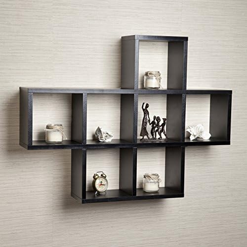 Danya B Decorative Shelf Wall Mount or Free Standing Square Cubbies Shelving Unit Black