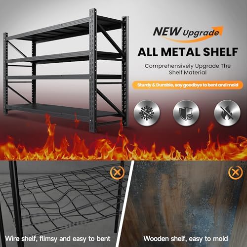 AFAIF 71 W Heavy Duty Metal Storage Shelves 4 Tier Black