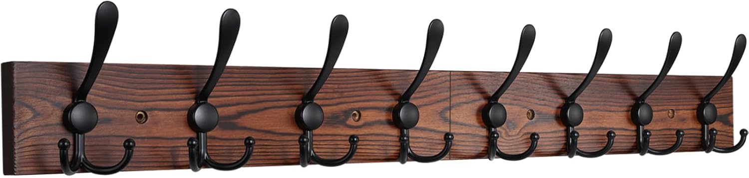 IBosins Wall Mounted Coat Rack with 8 Black Tri Hooks