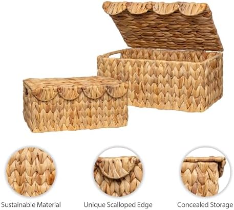 StorageWorks Wicker Basket with Scallop Lid 13x9x6