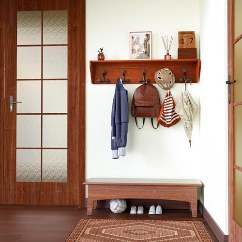 SKOLOO Wall Shelf with Hooks 24-Inch Cherry Coat Rack Organizer - Lightweight Sturdy