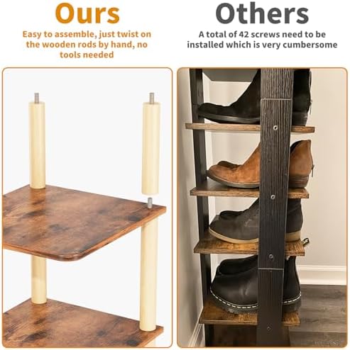 LUCKNOCK Vertical Shoe Rack 8-Tier Rustic Brown