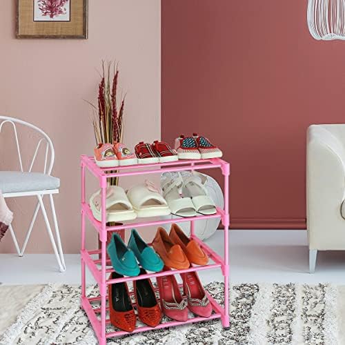 4 Tier Small Kids Shoe Rack Organizer Pink
