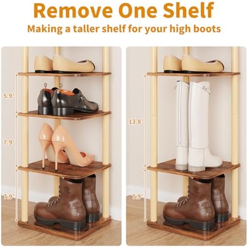 LUCKNOCK Vertical Shoe Rack 8-Tier Rustic Brown