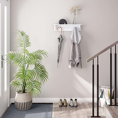 Ballucci Floating Coat and Hat Wall Shelf Rack 5 Pegs 24 White