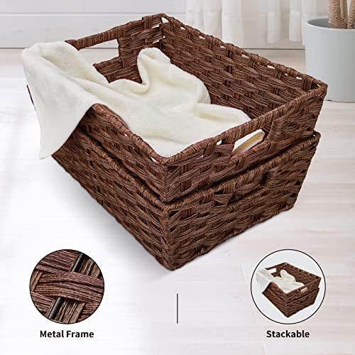 Large Wicker Storage Basket Set of 2 Brown Waterproof