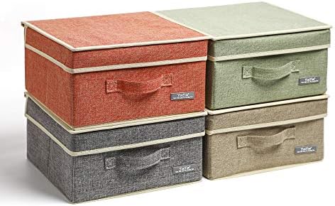 YueYue 4 Pack Lidded Fabric Storage Boxes with Handles