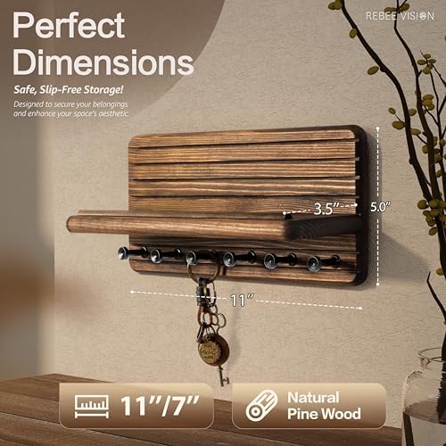 Rebee Vision Farmhouse Key Holder Wall Mount with 6 Hooks and Floating Shelf