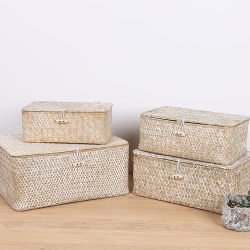 FEILANDUO Wicker Shelf Baskets with Lid