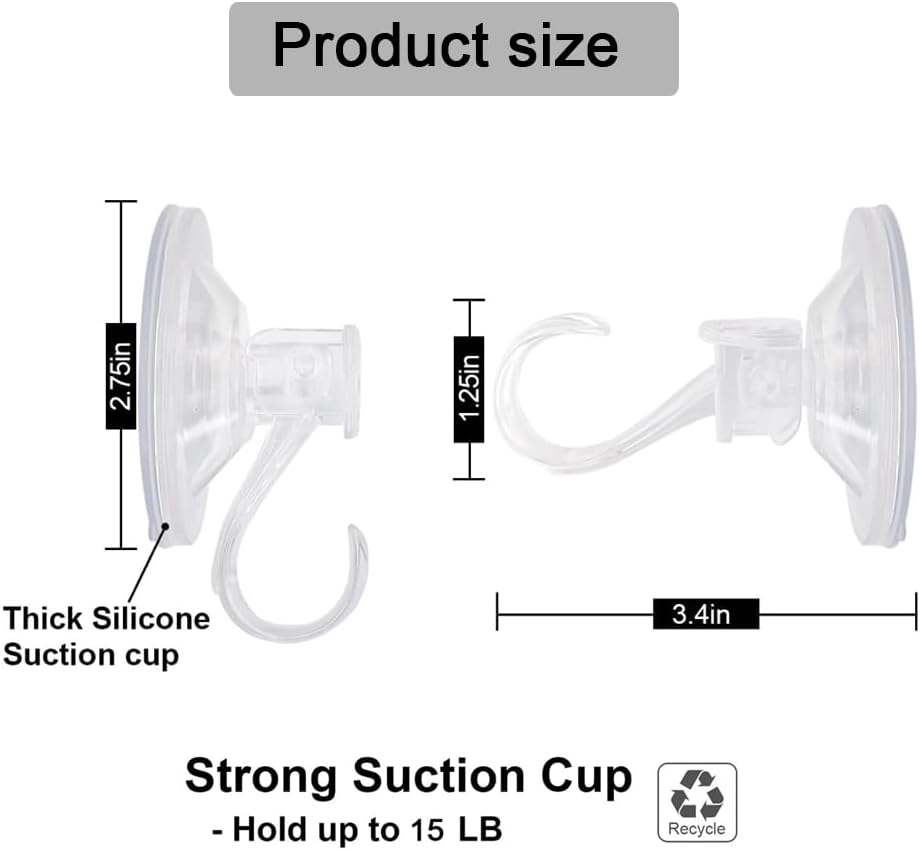 6 Pack Clear Suction Cup Hooks Heavy Duty Reusable Wreath Hangers for Glass Windows Smooth Doors