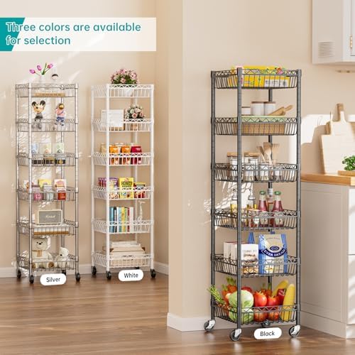 SINGAYE 6 Tier Adjustable Wire Shelf with Wheels Black
