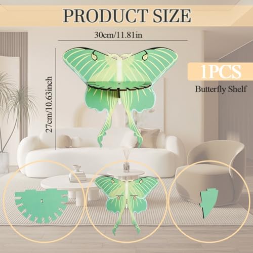 Butterfly Wall Shelf Storage Rack 1Pcs Wooden Green Butterfly Hanging Display Shelf for Stones Candles and Necklaces