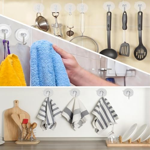 TUYRYAHR Suction Cup Hooks 15 Pack Clear with Metal Hooks