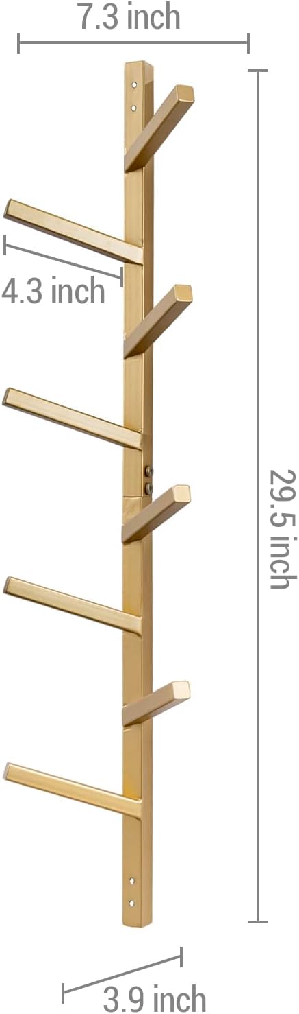 MyGift 8 Hook Vintage Gold Tone Metal Wall Mounted Hat and Coat Hanger Tree