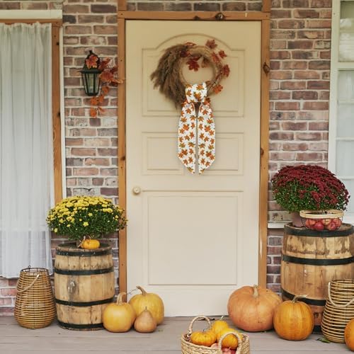 Orange Maple Leaf Wreath Sash for Front Door