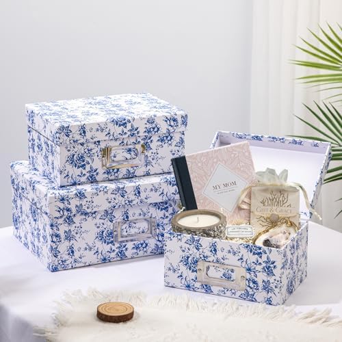 Briful Blue and White Porcelain Storage Boxes 4 in 1 Set