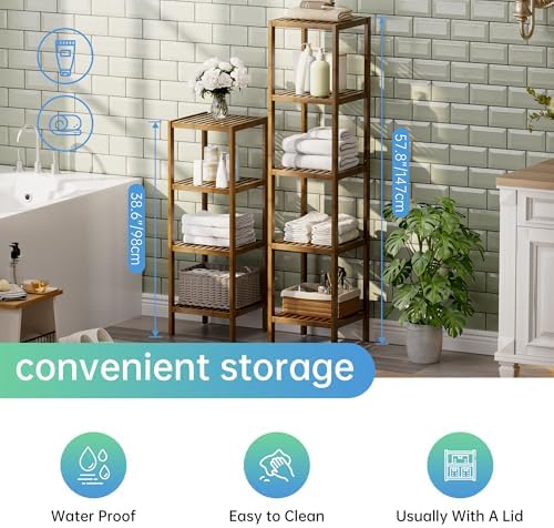 SMIBUY 5-Tier Bamboo Storage Shelf Walnut Finish