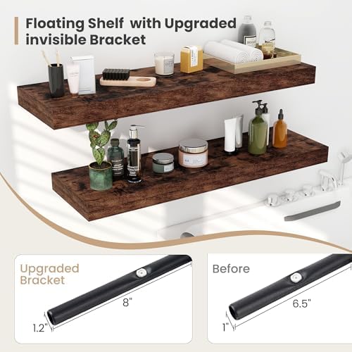 12 Inch Deep Floating Shelves Set of 2 Rustic Brown
