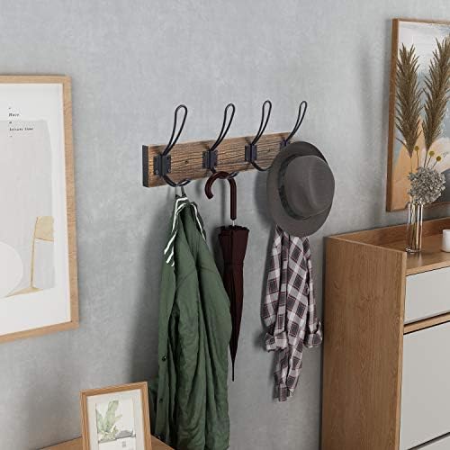 Homagic Rustic Wall Coat Hook with 4 Farmhouse Hooks - Brown