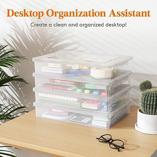 Lifewit 4 Pack Clear Plastic Storage Boxes with Latching Lids
