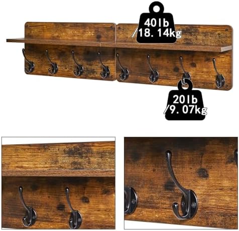 YMYNY Wall Mounted Coat Rack with 8 Hooks and Shelf