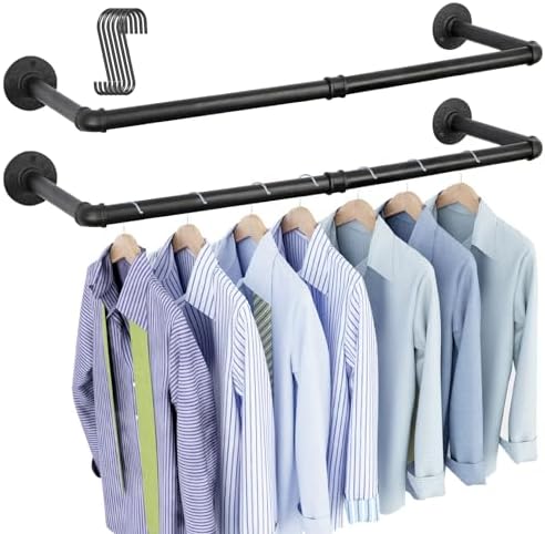OROPY Industrial Pipe Clothes Rack Wall Mounted Set of 2
