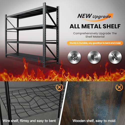 AFAIF 79 W 4 Tier Heavy Duty Metal Storage Shelf Unit Black