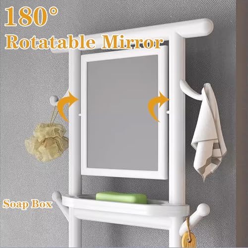 Round Square Bathroom Storage Shelf with Rotatable Mirror