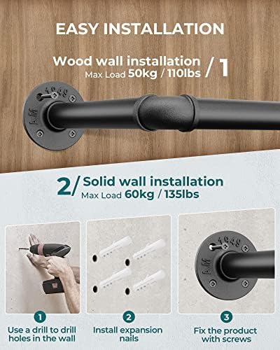 OROPY Industrial Pipe Clothes Rack Wall Mounted Set of 2