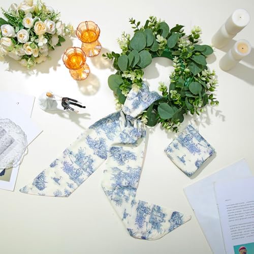 XunYee 6 Pcs Blue White Wreath Sash for Decor
