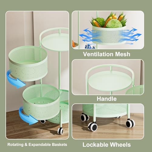 4-Tier Rotating Metal Storage Rack with Drawers