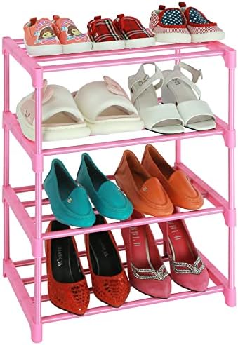 4 Tier Small Kids Shoe Rack Organizer Pink