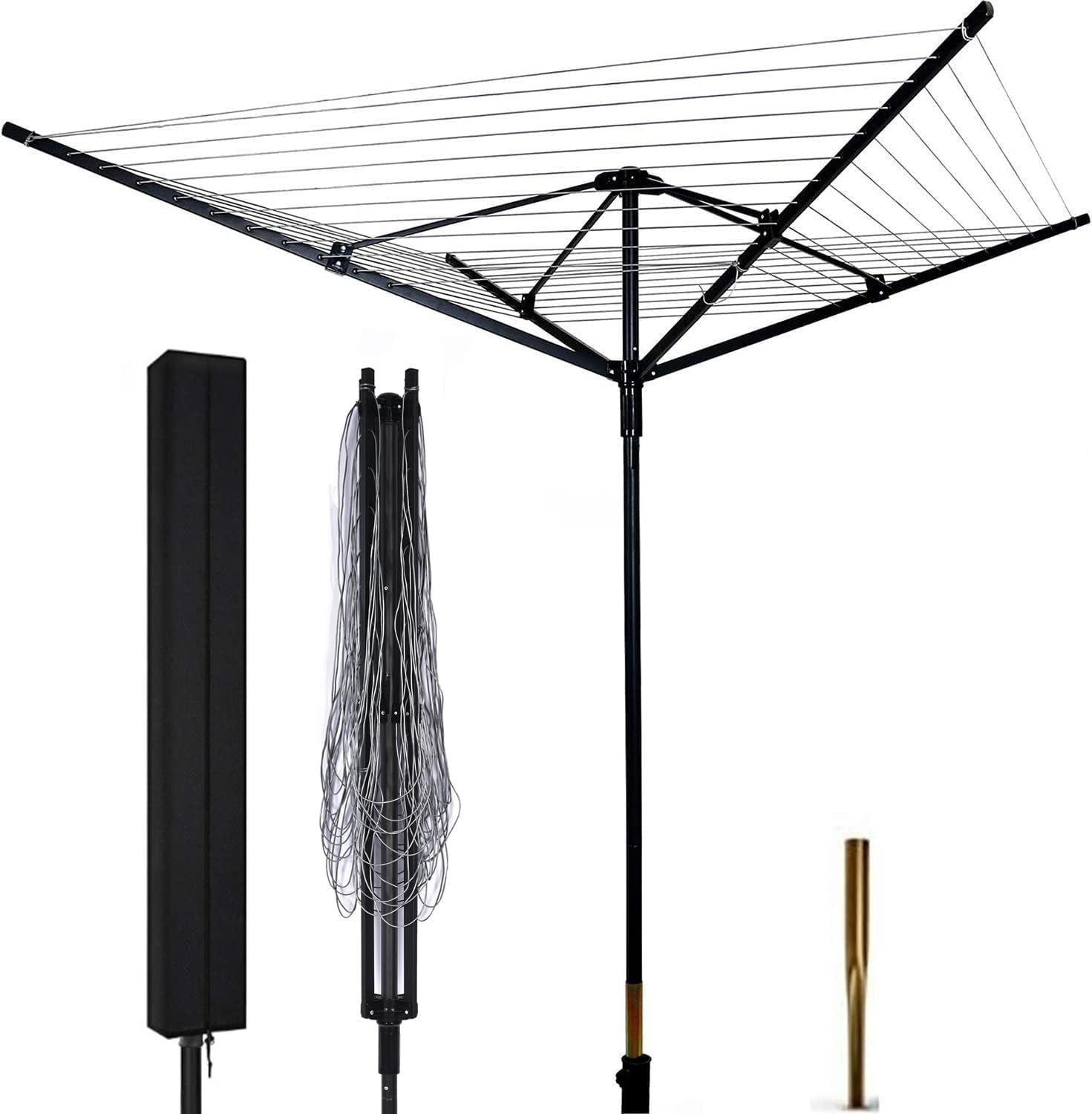 MYOYAY 4 Arm Rotating Clothesline with 165ft Rope