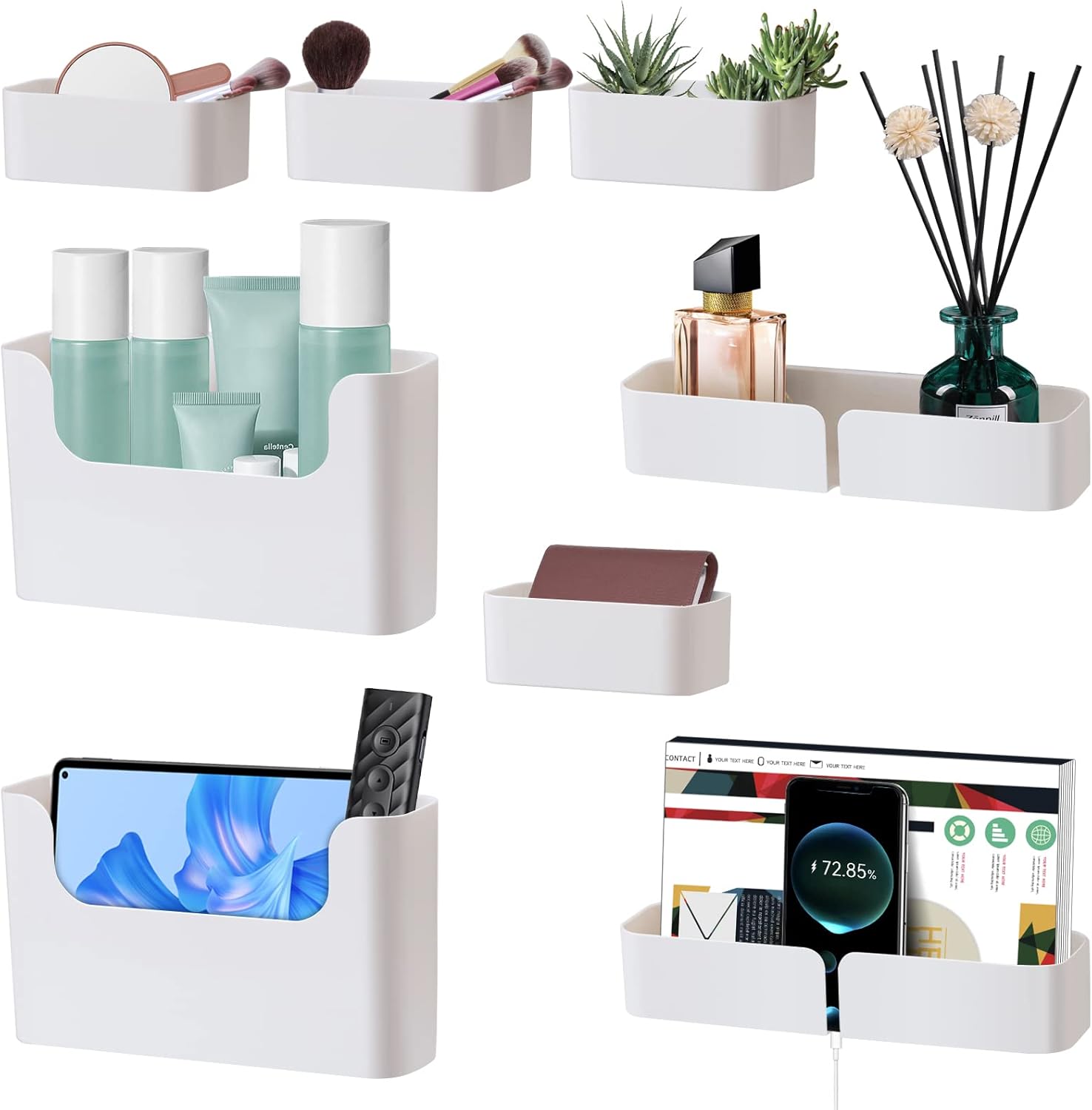 Poeland Floating Shelf Wall Mounted Non Drilling Adhesive 8pcs Bathroom Organizer
