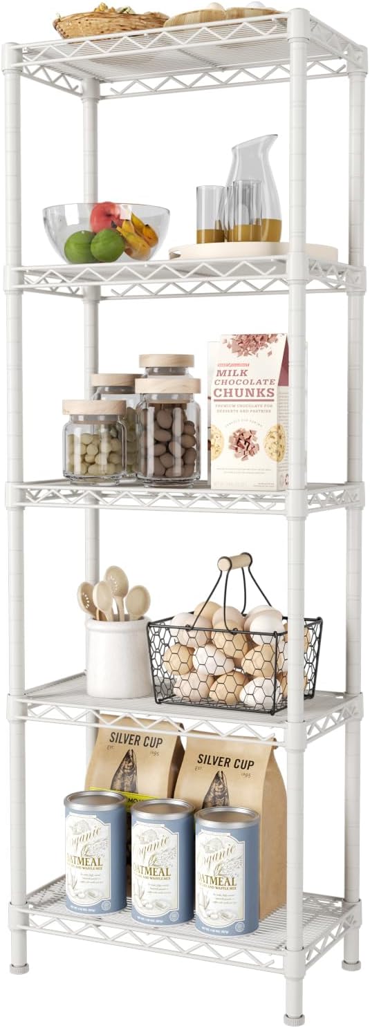SINGAYE 5 Shelves Metal Storage Rack White 10x16x55H