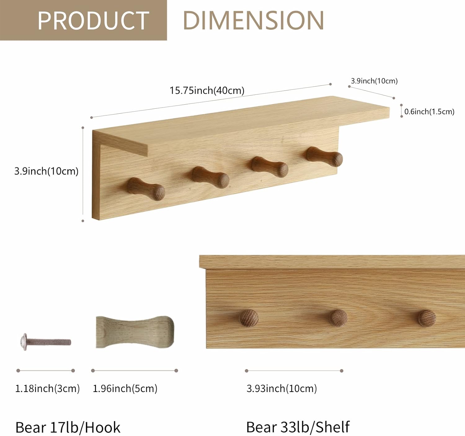 Wall Mount Coat Rack with Shelf and Hooks